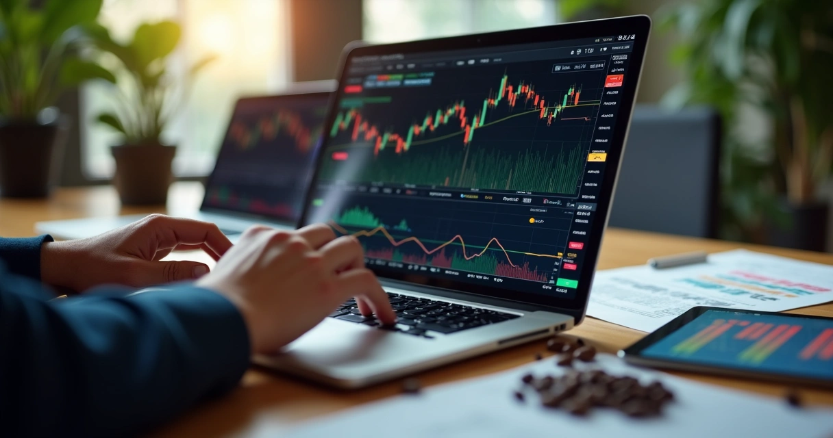 Coffee futures contract analysis chart on screen 