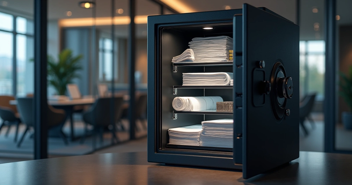 Cofre moderno guardando títulos e documentos digitais