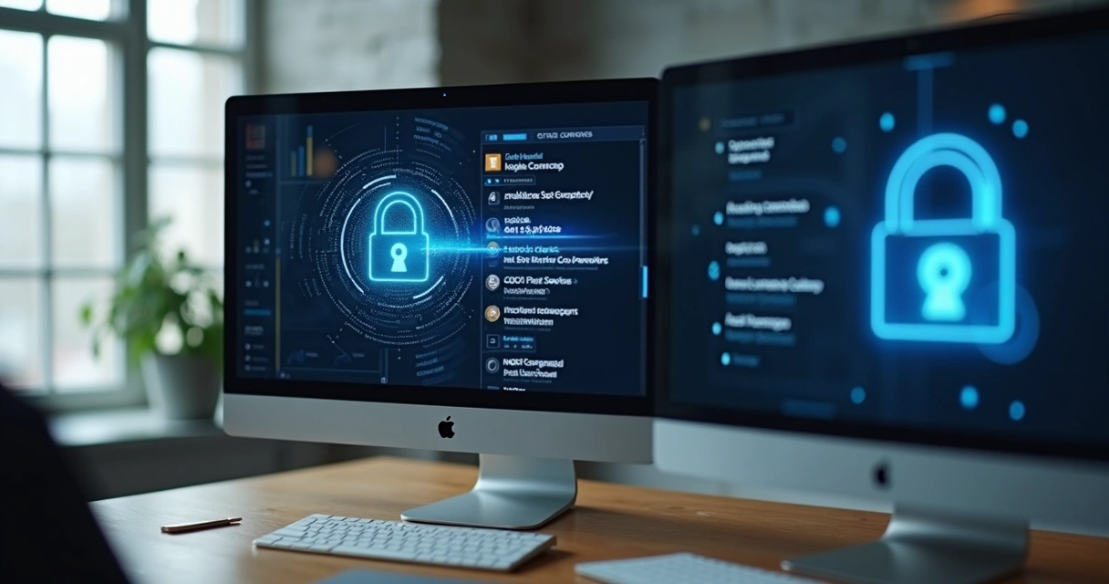 Comparação entre cofre de senhas aberto e fechado em uma tela de computador 