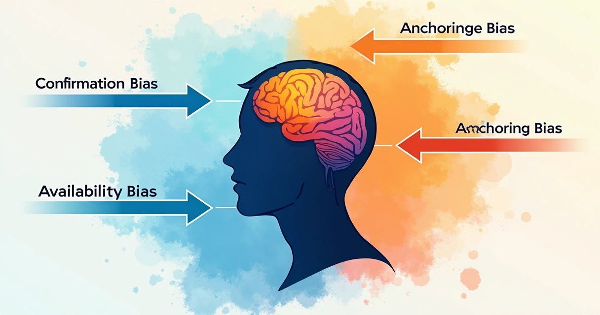 Diagram showing different types of cognitive bias around a human head silhouette. 