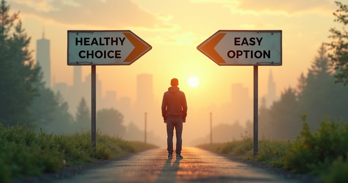 Person looking at two signs with conflicting directions. 