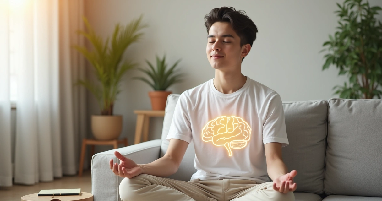 Persona meditando alineando mente y corazón en un entorno luminoso 