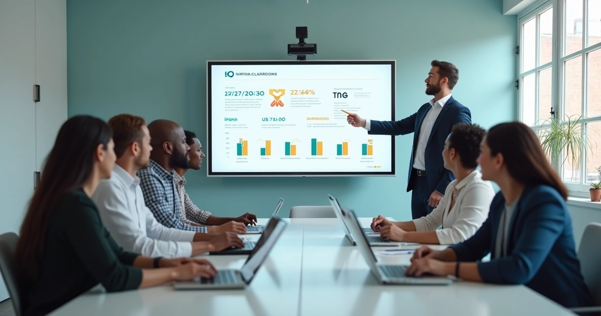 Equipe pequena sendo treinada em sala virtual 