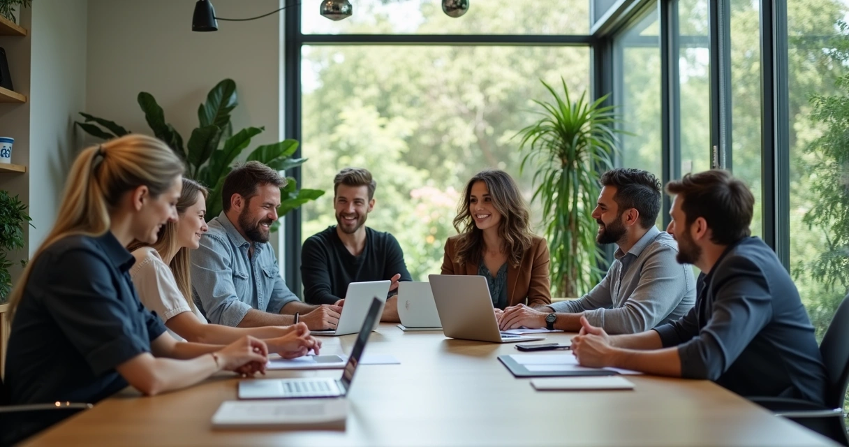 Colaboradores trocando ideias em um espaço aberto e colaborativo 