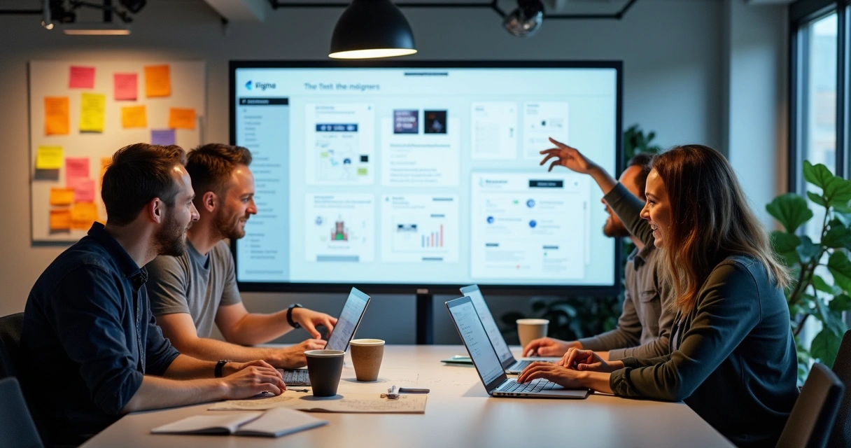 Equipe trabalhando em design colaborativo em ambiente criativo 