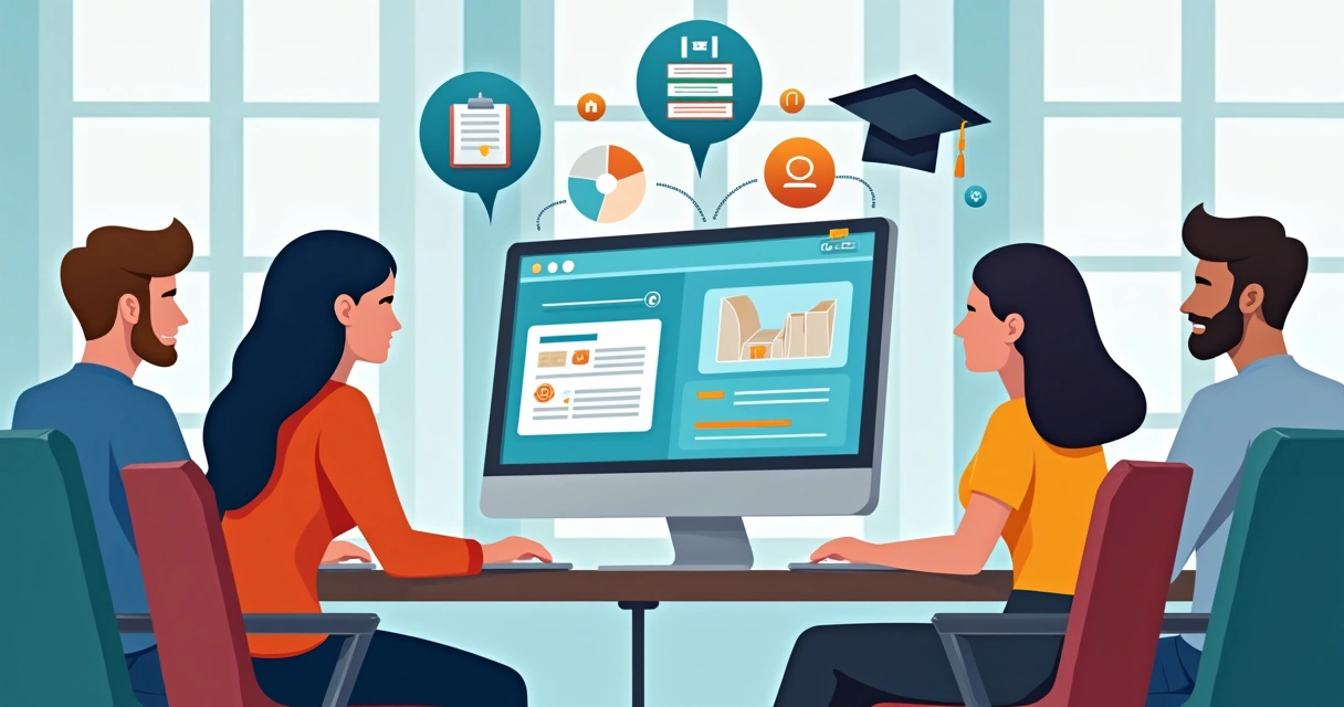 Educadores colaborando em ambiente digital educacional 