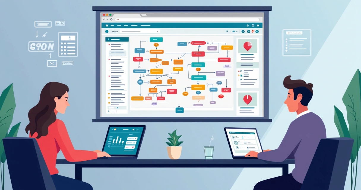 Equipe técnica colaborando em um diagrama online em tempo real 