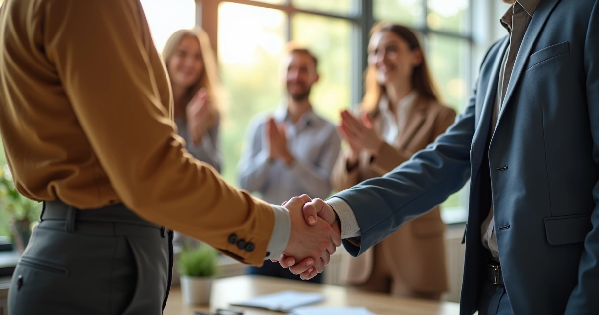 Colaboração e aperto de mão entre dois colegas de equipe 