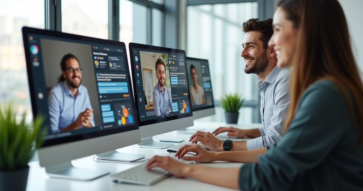 Colaboradores de equipe remota colaborando online 