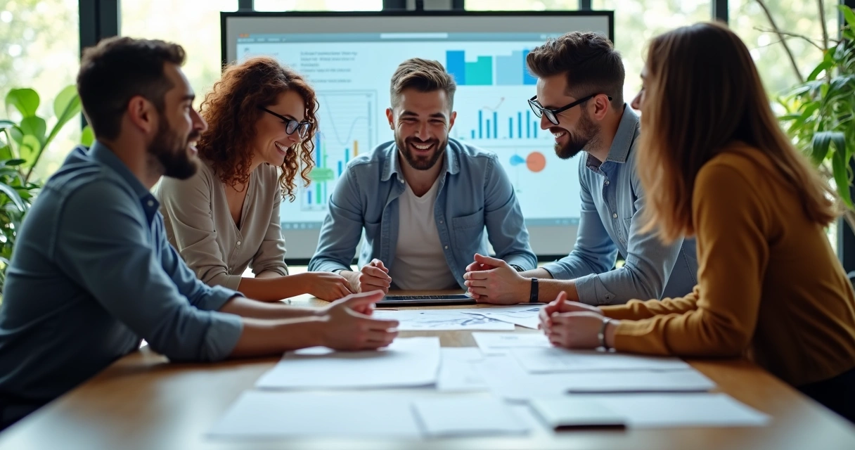 Equipe de trabalho unida colaborando ao redor de uma mesa