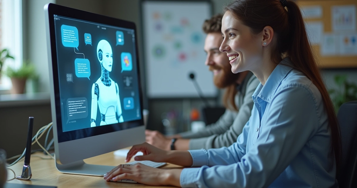 Colaborador humano colaborando com chatbot digital 