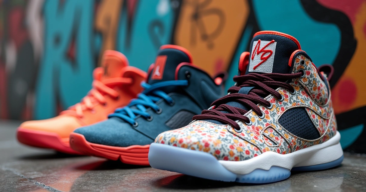 Dois pares de tênis de edição limitada lado a lado 