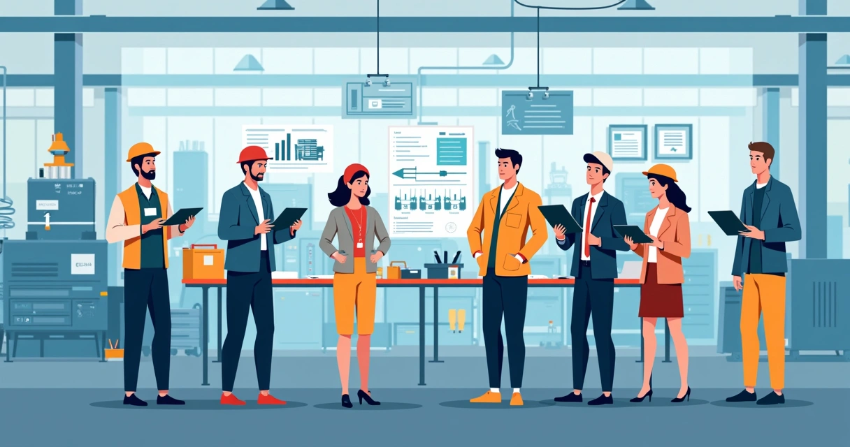 Colaboração entre equipes diversas em indústria moderna 