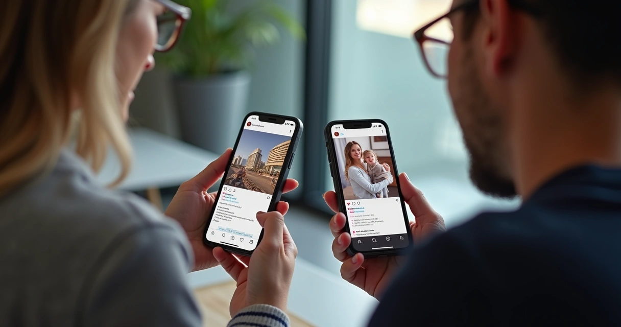 Dois usuários editando um post colaborativo no Instagram 