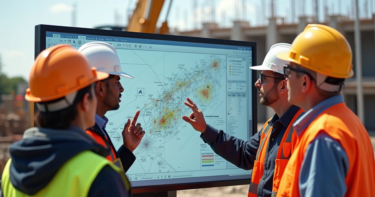 Equipe colaborando em canteiro de obra digital