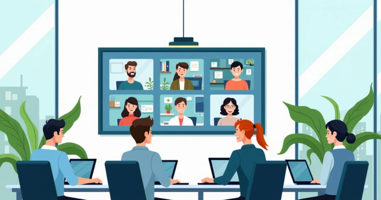 Equipe de escritório e colaboradores remotos conectados em videoconferência 