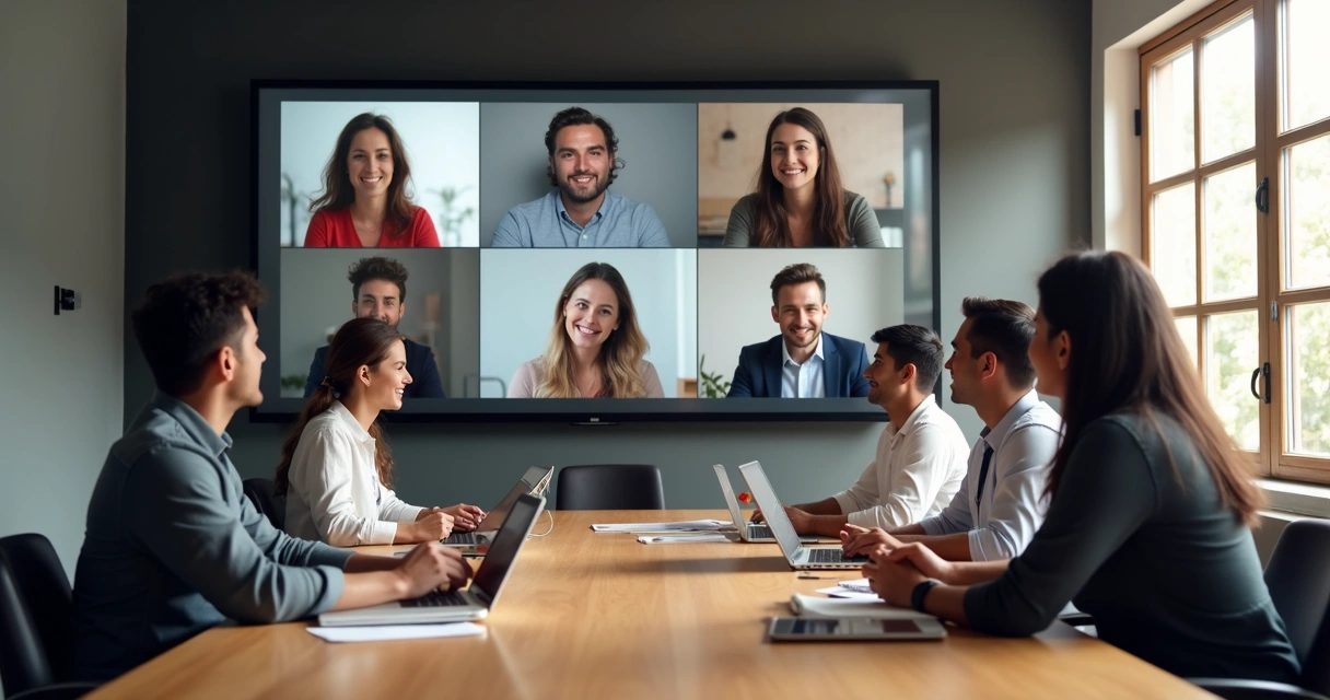 Equipe interna e fornecedor externo de TI reunidos em videoconferência.