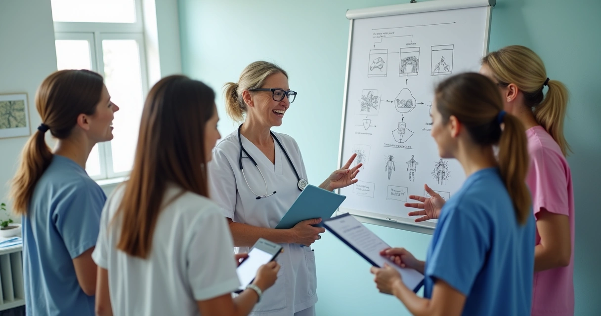 Profissionais de diferentes áreas discutindo estratégia terapêutica juntos 