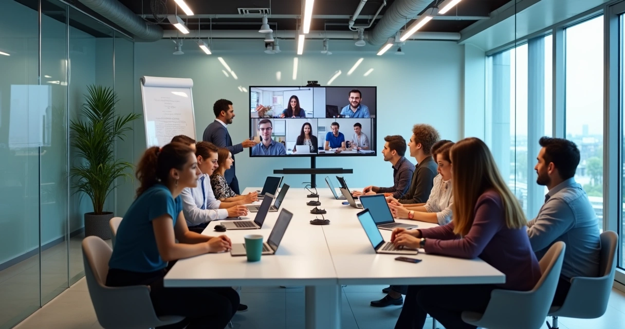 Colaboração em equipe usando tecnologia na empresa 