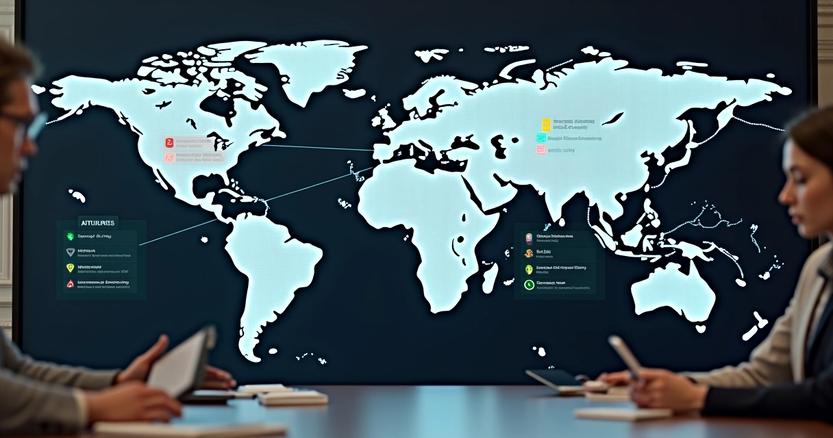 Mapa digital conectado com diversas equipes colaborando em gestão de cobranças 