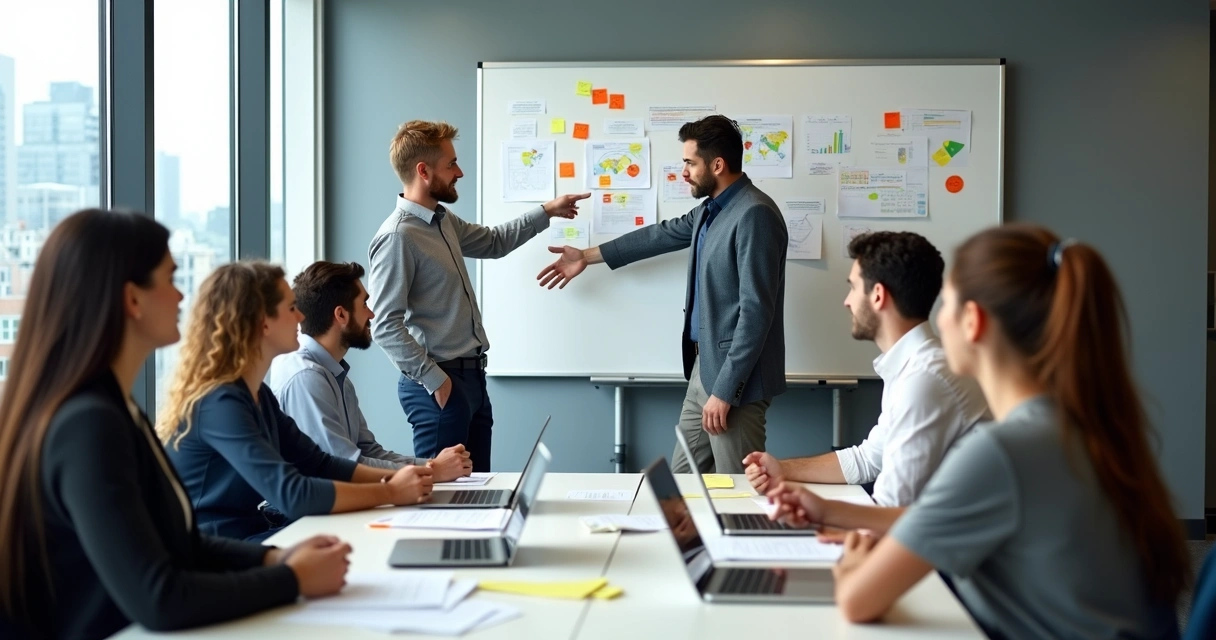 Colaboração entre jovens em sala de treinamento 