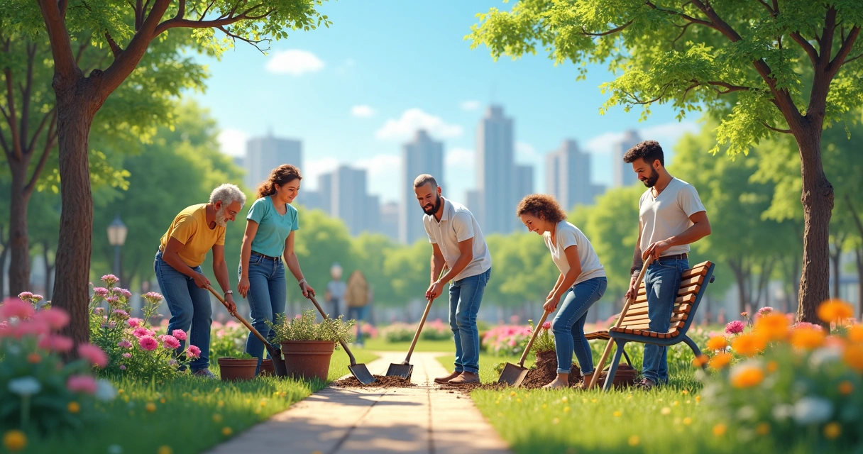 Vecinos colaborando en un espacio público de la ciudad