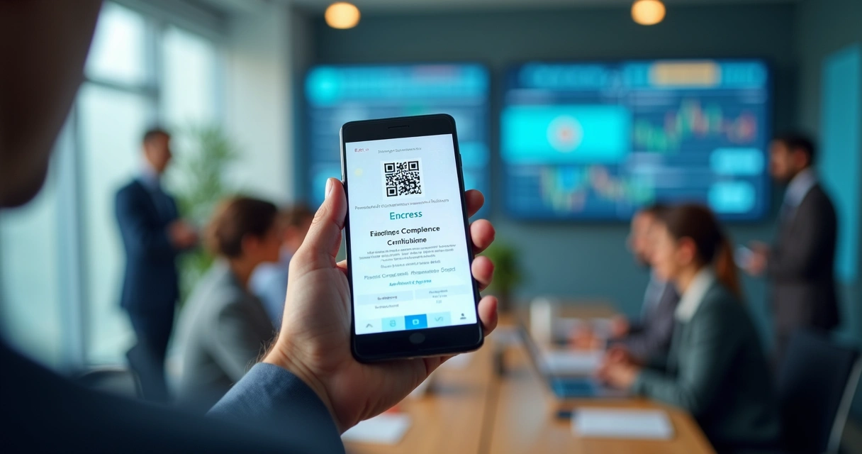Colaborador mostra certificado digital com QR Code em smartphone 