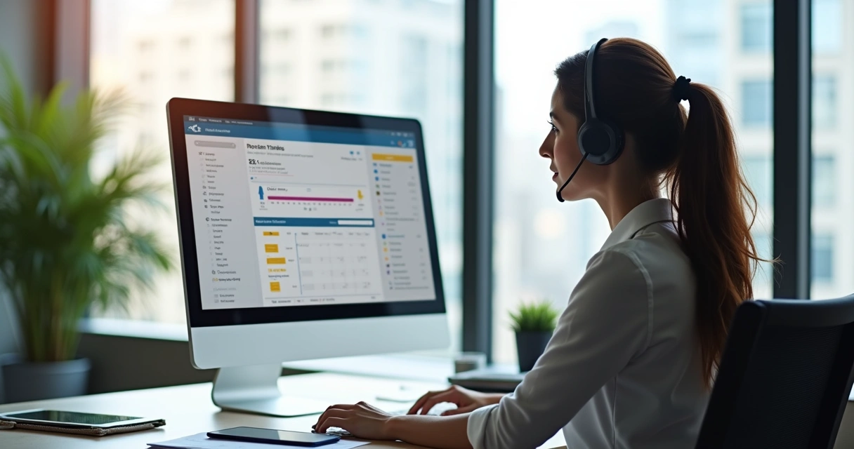 Atendente resolvendo chamado de condomínio com tela mostrando ticket 