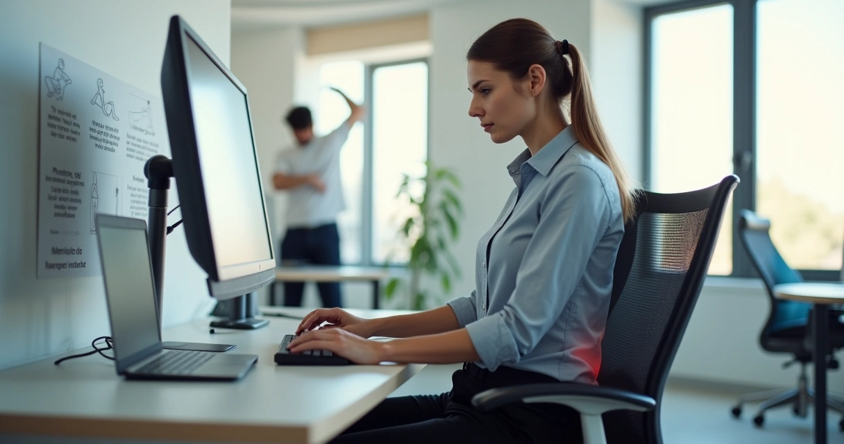 Colaborador em escritório ajustando postura na cadeira ergonômica 