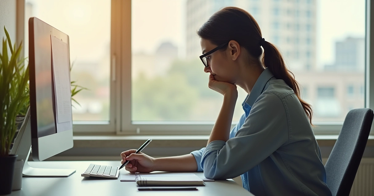 Pessoa sentada à mesa de trabalho refletindo sobre um feedback profissional 