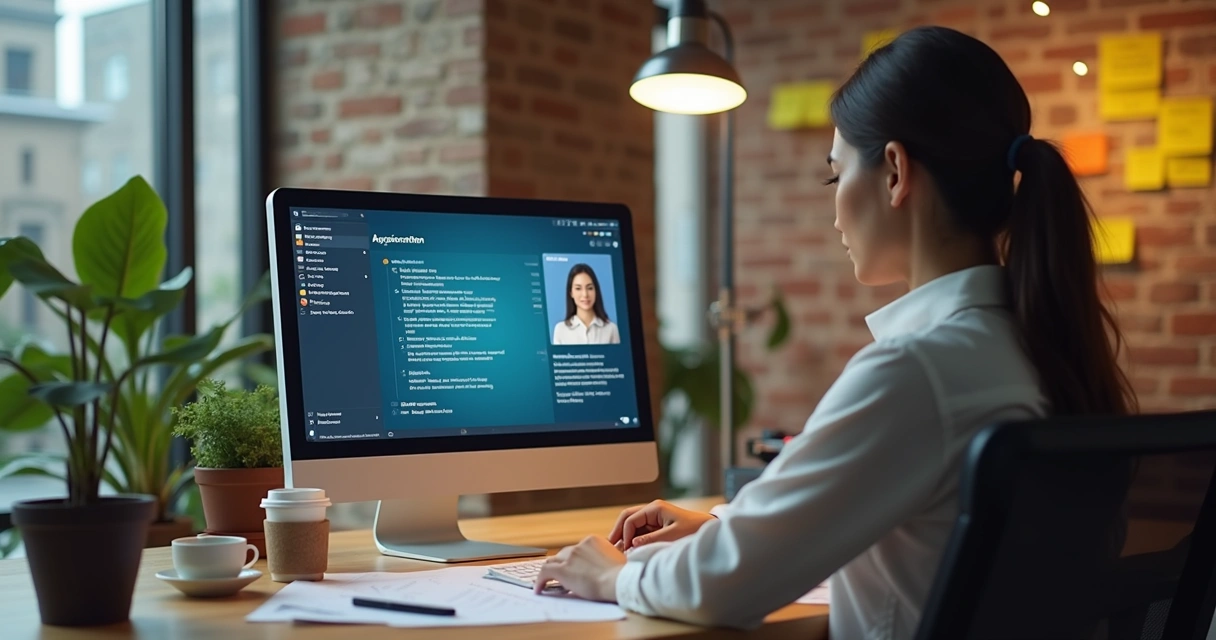 Pessoa orientando assistente digital em tela