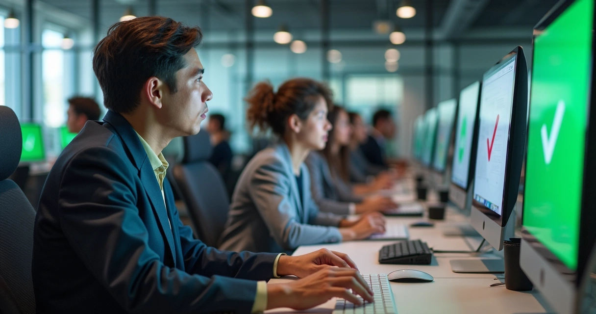 Colaboradores trabalhando com acesso seguro à internet na empresa 