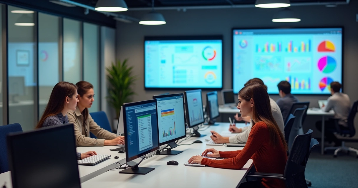 Colaboradores usando plataforma EAD em computadores 