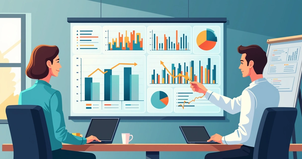 Colaboradores analisando dados em uma reunião de trabalho 