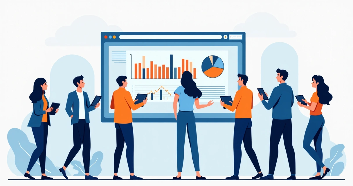 Equipe observando tela com gráficos de previsões de dados 
