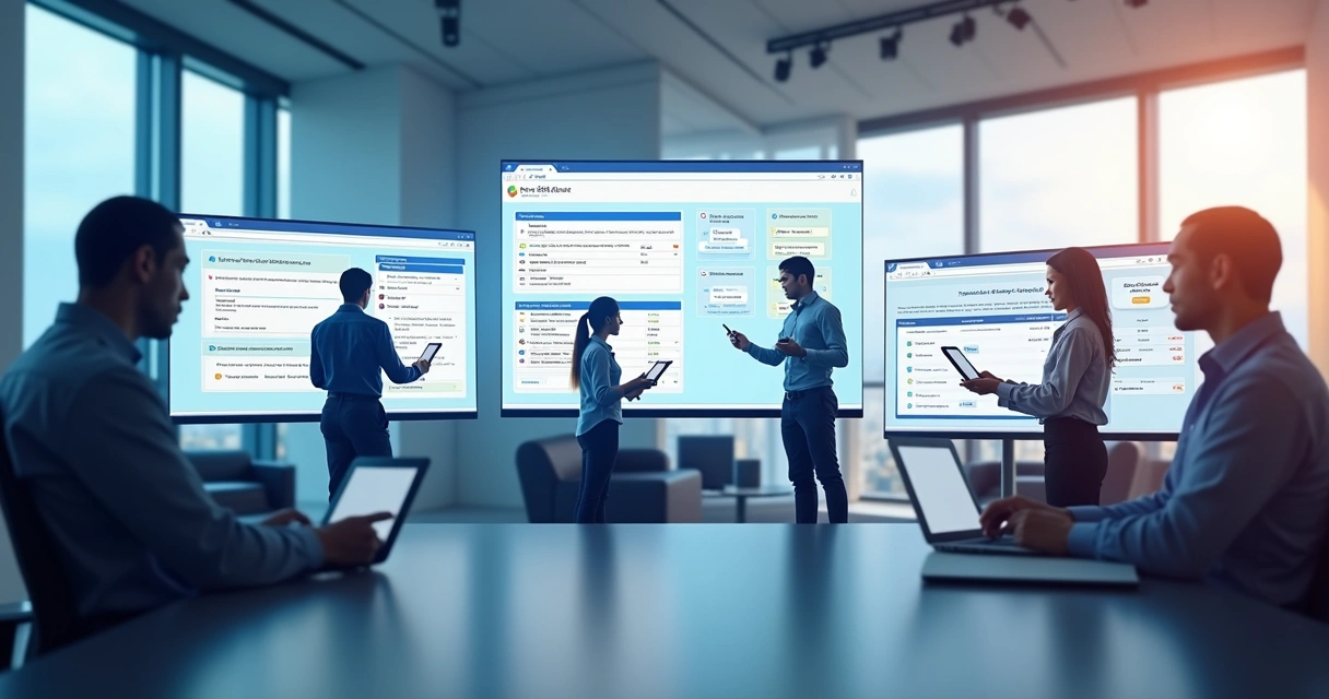 Colaboradores usando portal de TI em diferentes dispositivos 