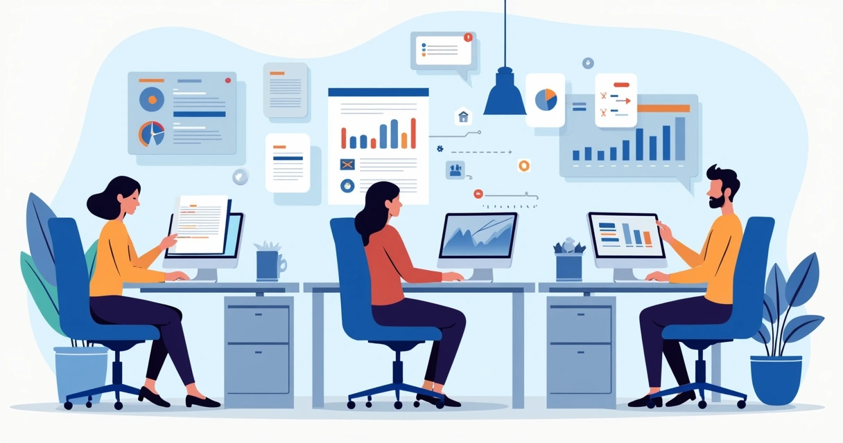 Colaboradores conectados em diferentes ambientes de trabalho 