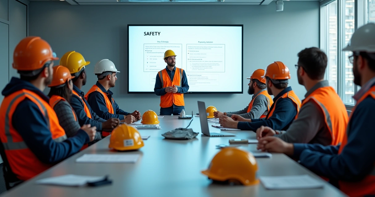 Profissionais de diferentes setores participando de treinamento de segurança 