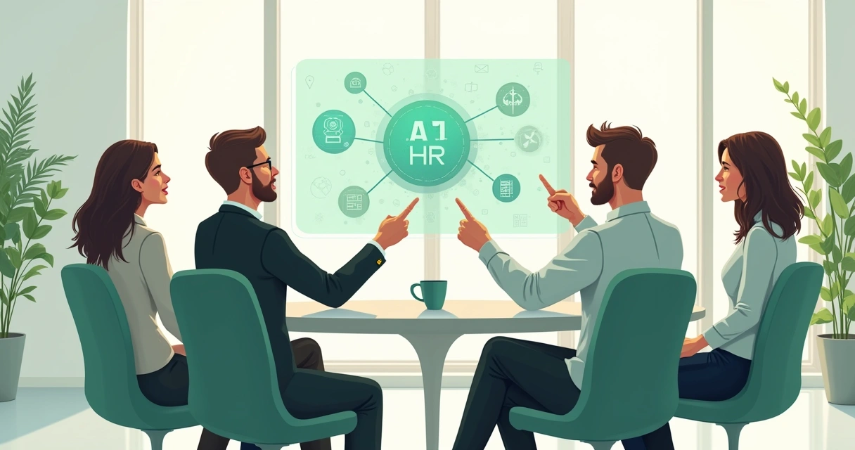 Colaboradores em roda de conversa discutindo IA no ambiente de RH 