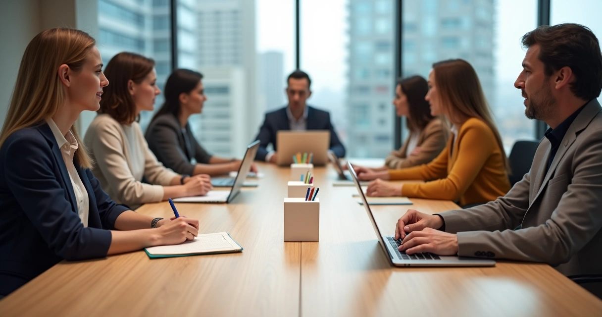 Equipe diversa em reunião colaborativa em escritório moderno 