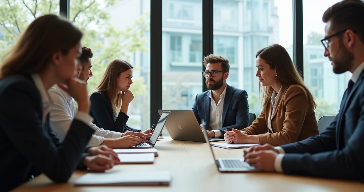 Grupo de colaboradores em reflexão no ambiente de trabalho 