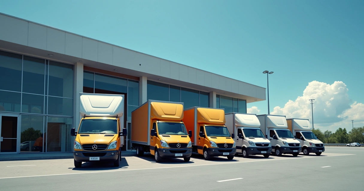 Colaboradores embarcando em vans de transporte perto do escritório