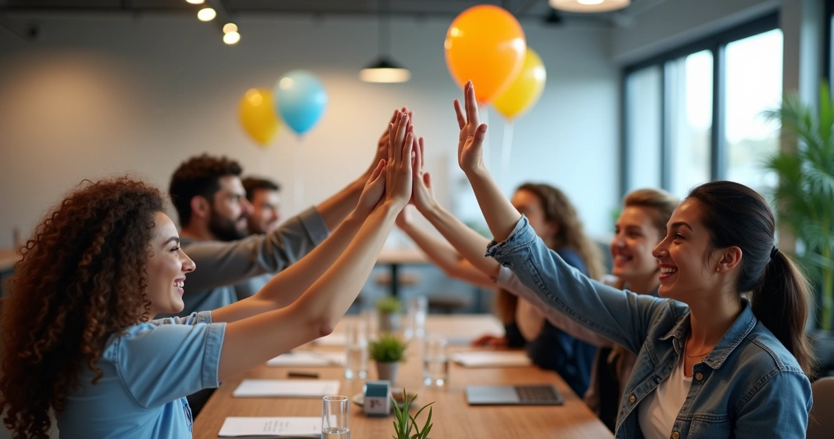 Equipe comemorando após feedback positivo