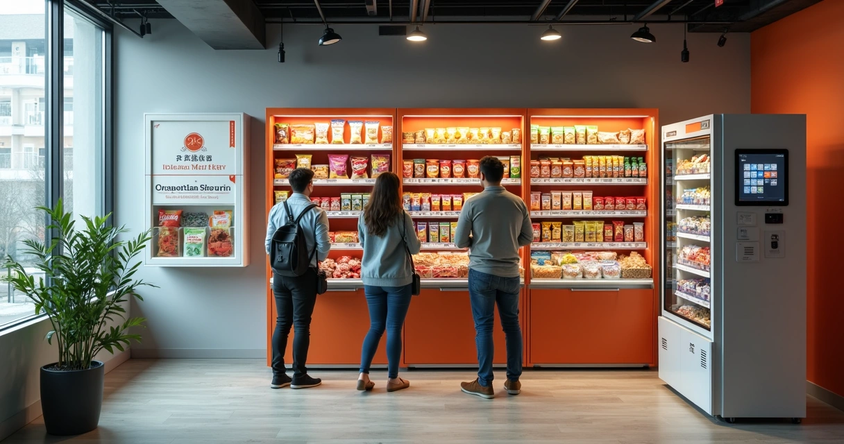 Colaboradores escolhendo produtos internacionais no minimercado da empresa 