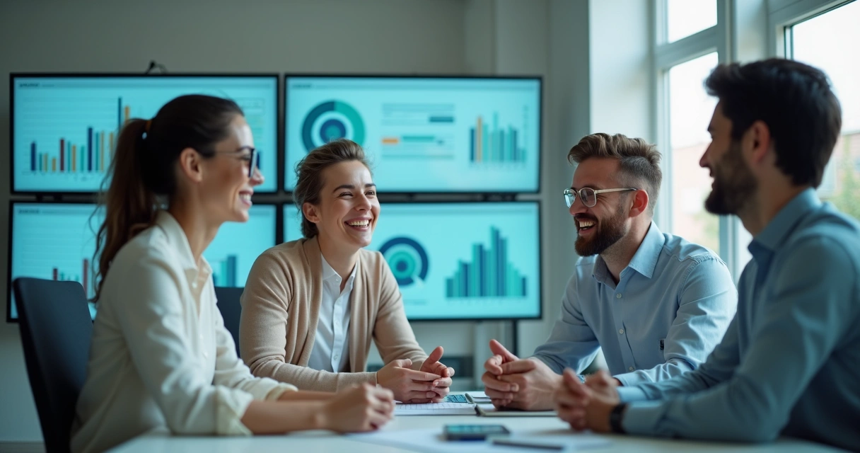 Equipe de escritório demonstrando satisfação após redução de retrabalho 