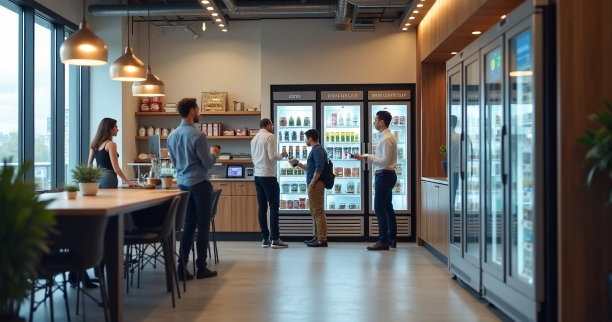 Funcionários coletando lanches em ponto interno de retirada 