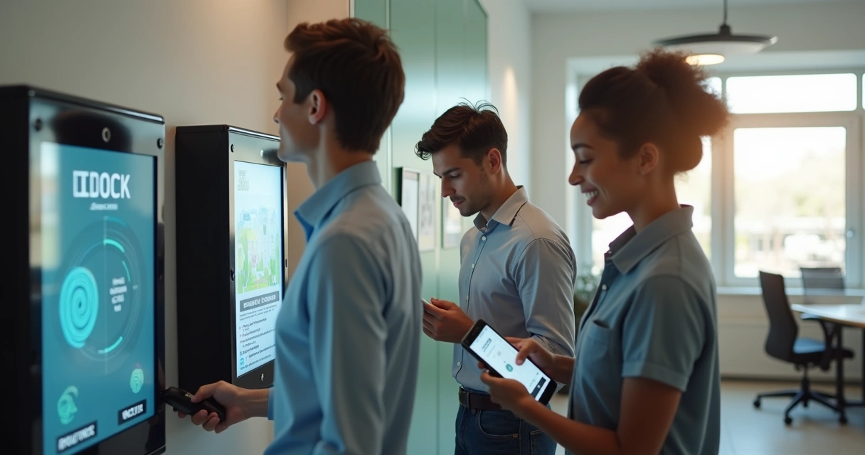 Colaboradores utilizando diferentes métodos digitais de registro de ponto. 