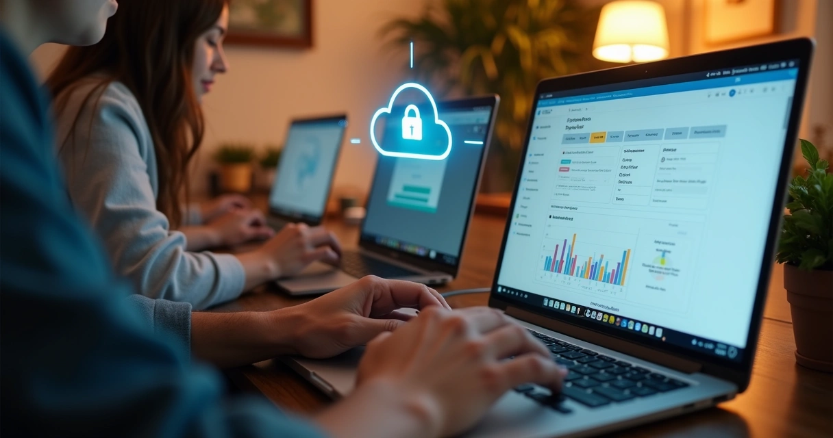 Colaboradores remotos trabalhando em home office com acesso ao sistema da empresa 