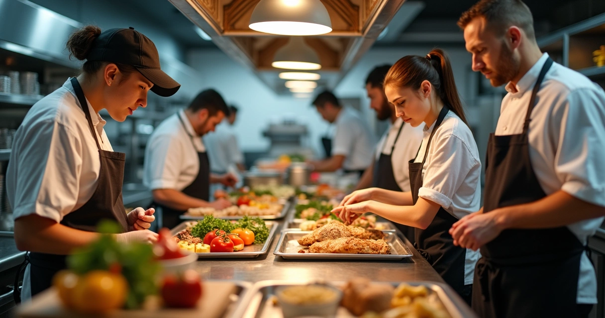 Equipe de restaurante realizando tarefas específicas 