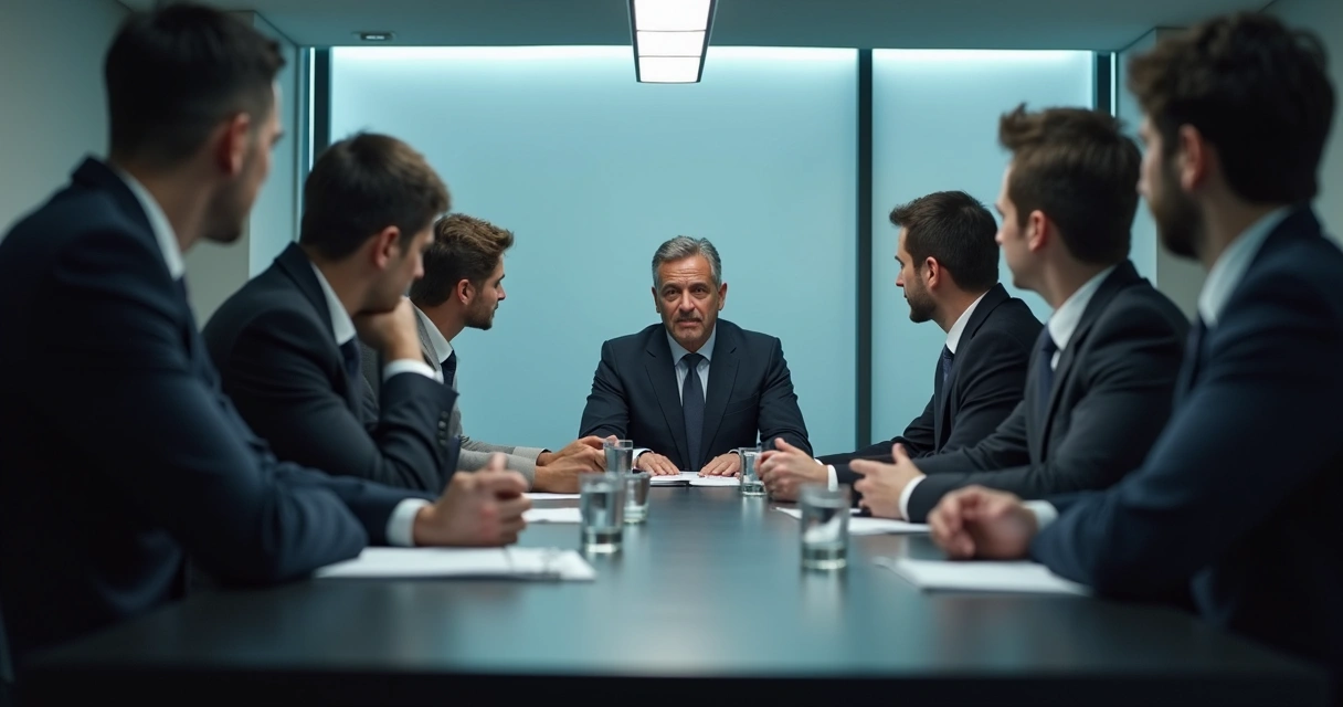 Colaboradores em reunião com clima tenso 